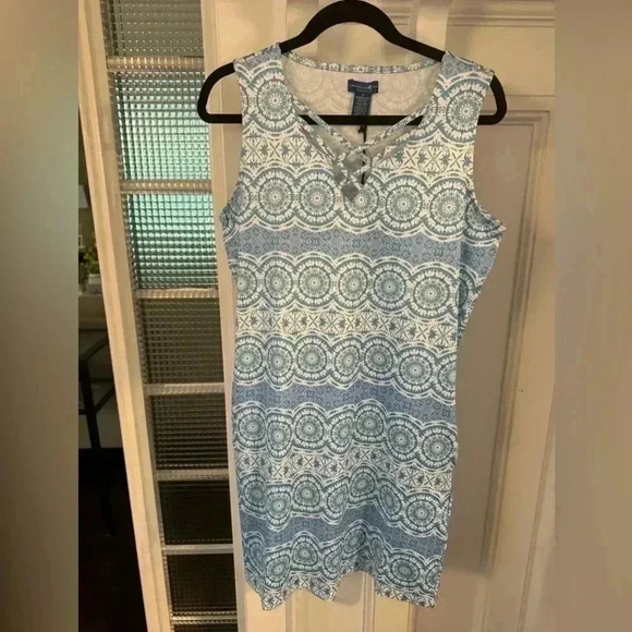 Caribbean Joe sleeveless dress blue & teal print pockets size small NEW - Picture 1 of 11